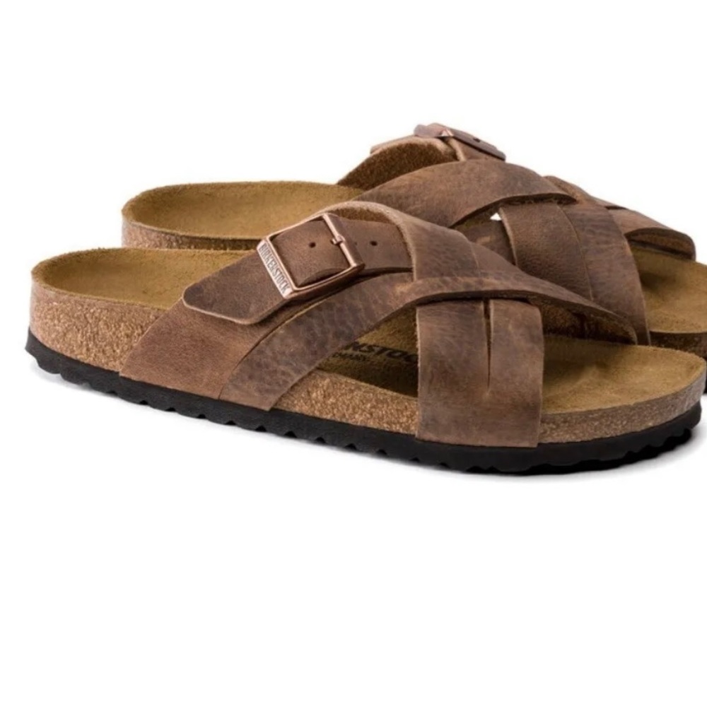 Birkenstock Men Lugano Oil Leather Tobacco Slipper Regular 1015499 Size 43 NEW